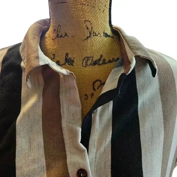 Exclusive One Brown And Black Normcore Spring Twist Front Knot Blouse Sz Lg - Picture 2 of 8